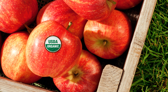 Apples with USDA organic label