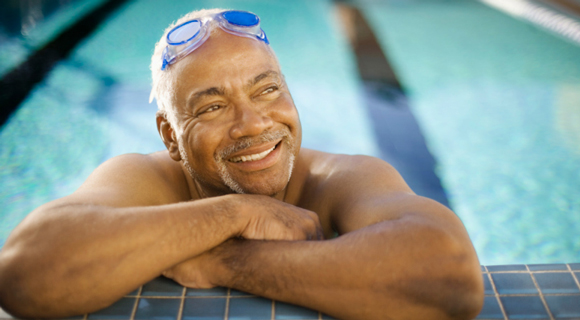 Older man in swimming pool