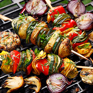 Barbecue skewer with grilled vegetables