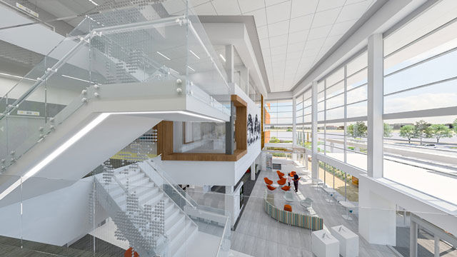 Interior of medical facility with plenty of natural light.